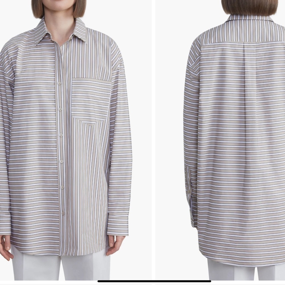 NWT Lafayette 148 New York Oversize Stripe Cotton Button-Up Shirt - Picture 2 of 16